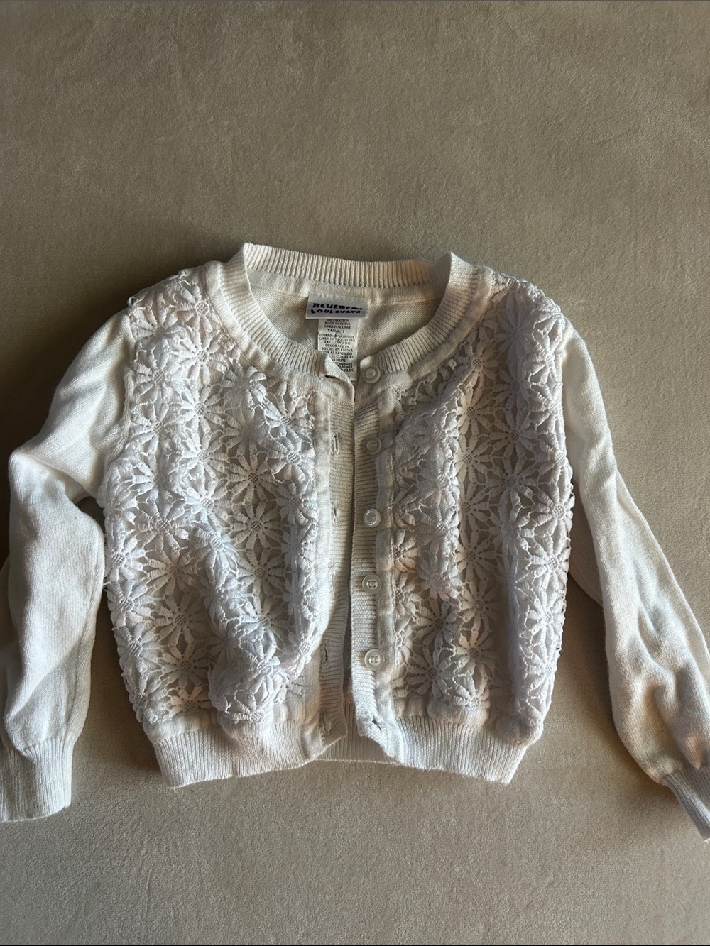 Blueberi Boulevard Cream Lace Front Cardigan